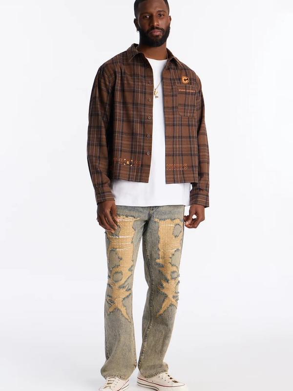 Cropped Culture Plaid Button Up Shirt - Brown - TikTok Shop