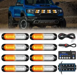 Nilight 8PCS Led Strobe Lights with Controller 12V 24V Sync Feature Amber White Strobe Light 12 LED Surface Mount Lights with Strobe Controller for Vehicle Car Truck RV ATV