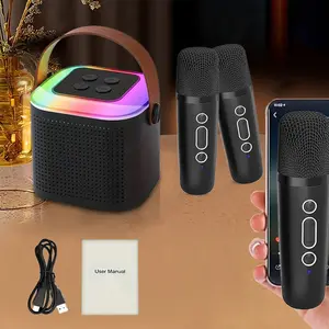 Portable Karaoke Machine Speaker System with Cool LED Lights, Includes 2 Wireless Microphones, Home Singing Birthday Christmas Gift