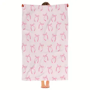 1pc Pink Bow Bath Pool Beach Towel-Super Soft & Absorbent Towel, Perfect Gift for Female Friends