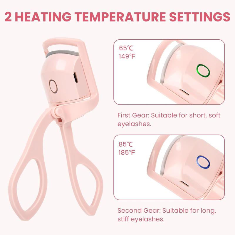 Electric Heated Eyelash Curler for Women USB Rechargeable Quick Heat-Up Multi-Temp Settings 24H Natural Curl Anti-Scald Silicone Portable Makeup Tool Pink Beauty Cosmetics