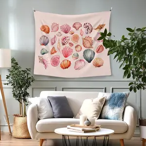 Pink Beach Coastal Tapestry Wall Hanging for Bedroom, Ocean Seashell Wall Tapestries, Pink Beach Coastal Walls Hanging Room Decor Tapestry for Girls Women Home Living Room Dorm 50x60 inch