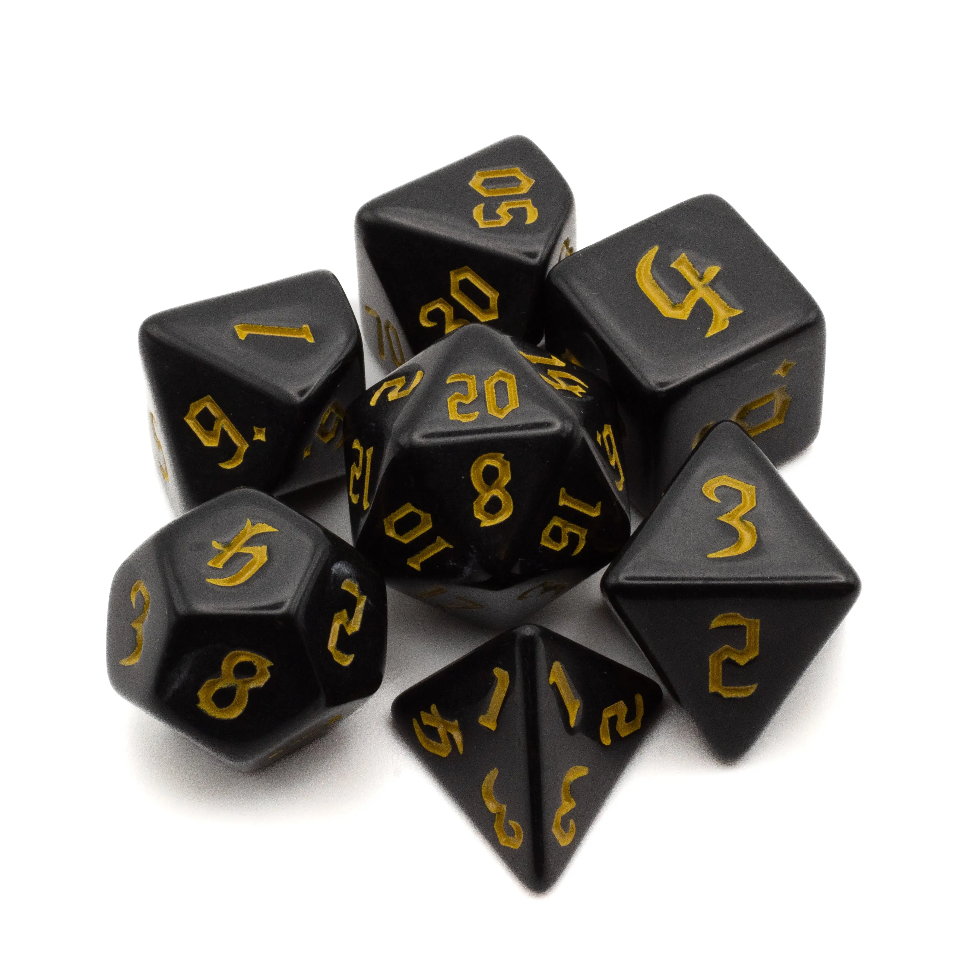 Black Acrylic Dice Set - Yellow