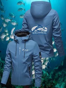 Men's Spring & Fall Outerwear, Tuna Print, Windproof Durable, Multi-Pocket Design, Comfortable Fishing Jacket, Ideal for Fishing Enthusiasts