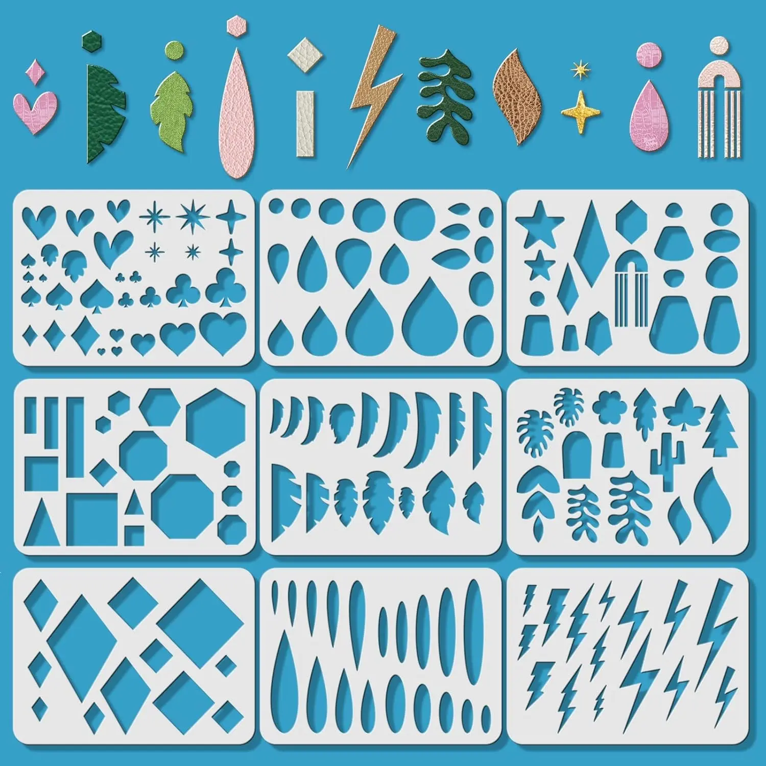 9 Pcs Large Reusable Earrings Making Template Leather Earring Templates, Plastic Cutting Stencil with Differnt Patterns for Earrings Necklace Making Jewelry Crafts