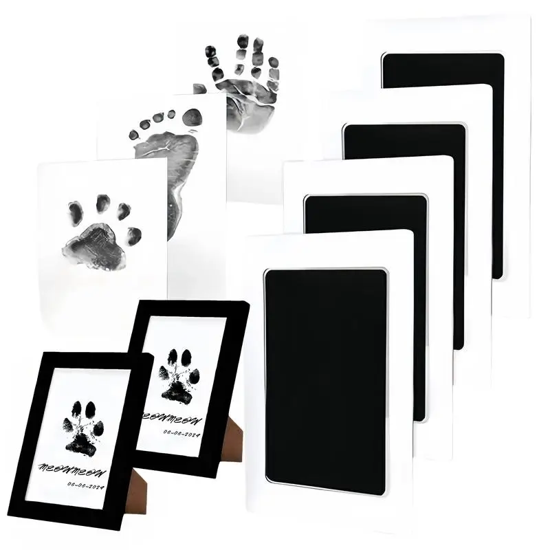 Larleaf Paw Print Kit, 4-Pcs Ink Pads + 2 Photo Frame, Mess-Free Paw Print Stamp Pad for Dogs & Cats, Clean Touch Ink Pad, Dog Paw & Nose Print Kit, K