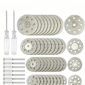 50PCS Diamond Cutting Wheel Set, 22mm 1/8" Shank Cut Off Discs with Mandrels, Compatible with Dremel Rotary Tool, for Metal Glass Stone Ceramic DIY
