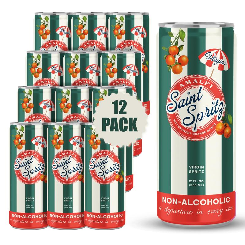Saint Spritz Virgins (12-Pack) | Italian Non Alcoholic Spritz Cans | Amalfi, Sicily & Hugo Flavors | Sparkling Mocktail Aperitif Sampler | Premium Non Alcoholic Drinks & Spirits