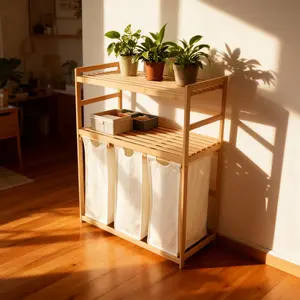 Single / Double Tier Laundry Hamper, 3 / 4 Section Large Bamboo Laundry Sorter with Removable Bags, Large Capacity, Efficient Clothing Storage, Perfect for Washing, Drying and Storage