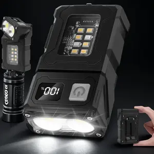 Multi-Function COB LED EDC Flashlight Rechargeable Adjustable Angle Magnetic Camping Light Portable Keychain Emergency Light Tactical Warning Light 360° Rotation Durable Waterproof Outdoor Exploration Long-Distance Search, Edc Flashlight Rechargeable