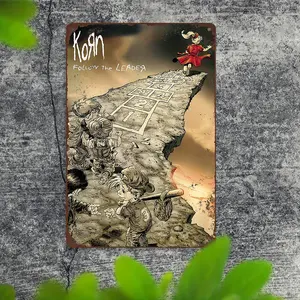 Korn - Follow The Leader Vintage Metal Wall Art| Waterproof & Weatherproof Tinplate Poster for Home, Bar, for Man Cave Decor| Easy-Hang Black Artwork Gift