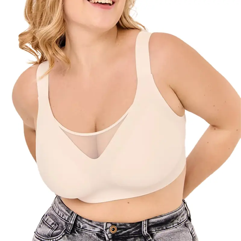 Women’s Plus Size Wireless Bra, No Underwire Soft Stretch Bra for Large Bust, Full Coverage Everyday Bra with Removable Cups and Wide Adjustable Straps, M-6XL-6602