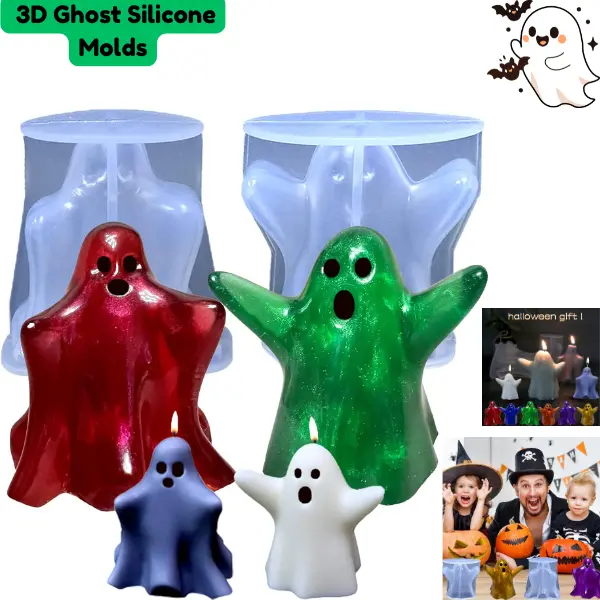 2PCS Ghost Candle Molds for Halloween, 3D Ghost Silicone Molds for DIY Candle Making, Epoxy Resin Casting, Wax, Soap & Aromatherapy Crafts, Spooky Halloween Home Decor & Handmade Gifts