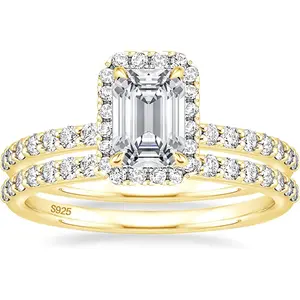 2CT 925 Sterling Silver Bridal Ring Sets Emerald Cut CZ Engagement Vintage Promise Rings  Wedding Rings for Women Size 3-12 princess cut ring halorings