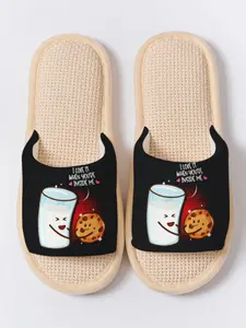 Fun Milk Cookie Cp Print Toe-Open Slippers, All Season Soft Sole Home Floor Slipper, Anti-Slip Breathable Non-Stinky Footwear