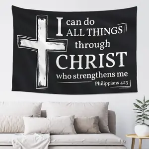 Acts Philippians 4:13 Inspirational Christian Flag 40x60 in "I Can Do All Things Through Christ" Bible Verse Flag for Room, Yard, Church, and Events ﻿           (B) Wall Banner Decorative Tapestry Christmas boys room decor