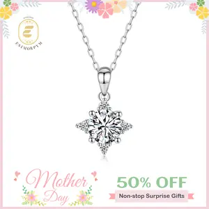 EOM Moissanite 1ct Starburst Halo Pendant Necklace Valentine's Day Wedding Engagement Anniversary Romantic Elegant Gift Daily Wear mothersdaygift