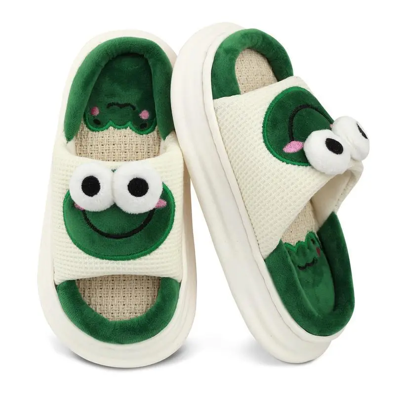 Women's cotton linen slippers, with cute cow/rabbit/pig/frog/bear memory foam bedroom slippers, suitable for women's warm home shoes casual homeGift