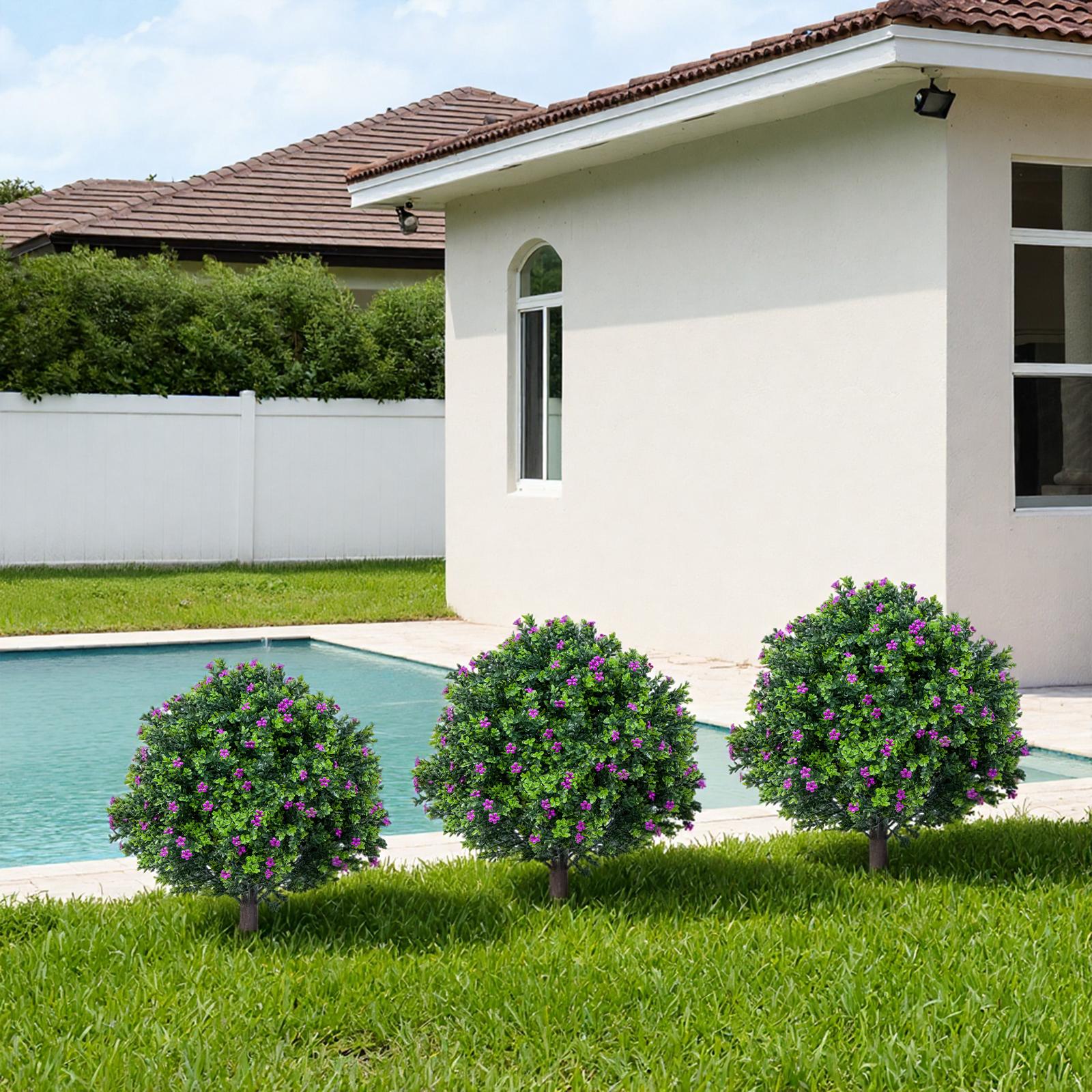 2 Pieces Artificial Flowering Plants in Floors with Iron Picket and Plastic Stem, 60 x 40 cm PE Leaves and Violet Flowers for Outdoor/Indoor Garden,Terrace Supplies,Wedding Party Decoration