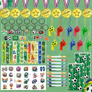 74/64 Pcs Soccer goodie bags stuffers 2026,Soccer Party Supplies Set Bulk Sports Goodie Bag Fillers for Soccer Party Gifts Bags，medal,bracelets,goodies bags,keychians,temporary tattoos,mini soccers,Football pen,World Cup Football Theme Party