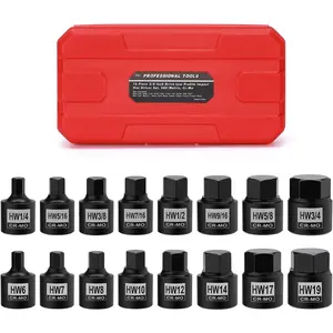 16 count 3/8" Drive Low Profile Hex Socket Set, Impact Allen Bit Socket, CR-MO, 1/4"-3/4", 6mm-19mm, SAE&Metric