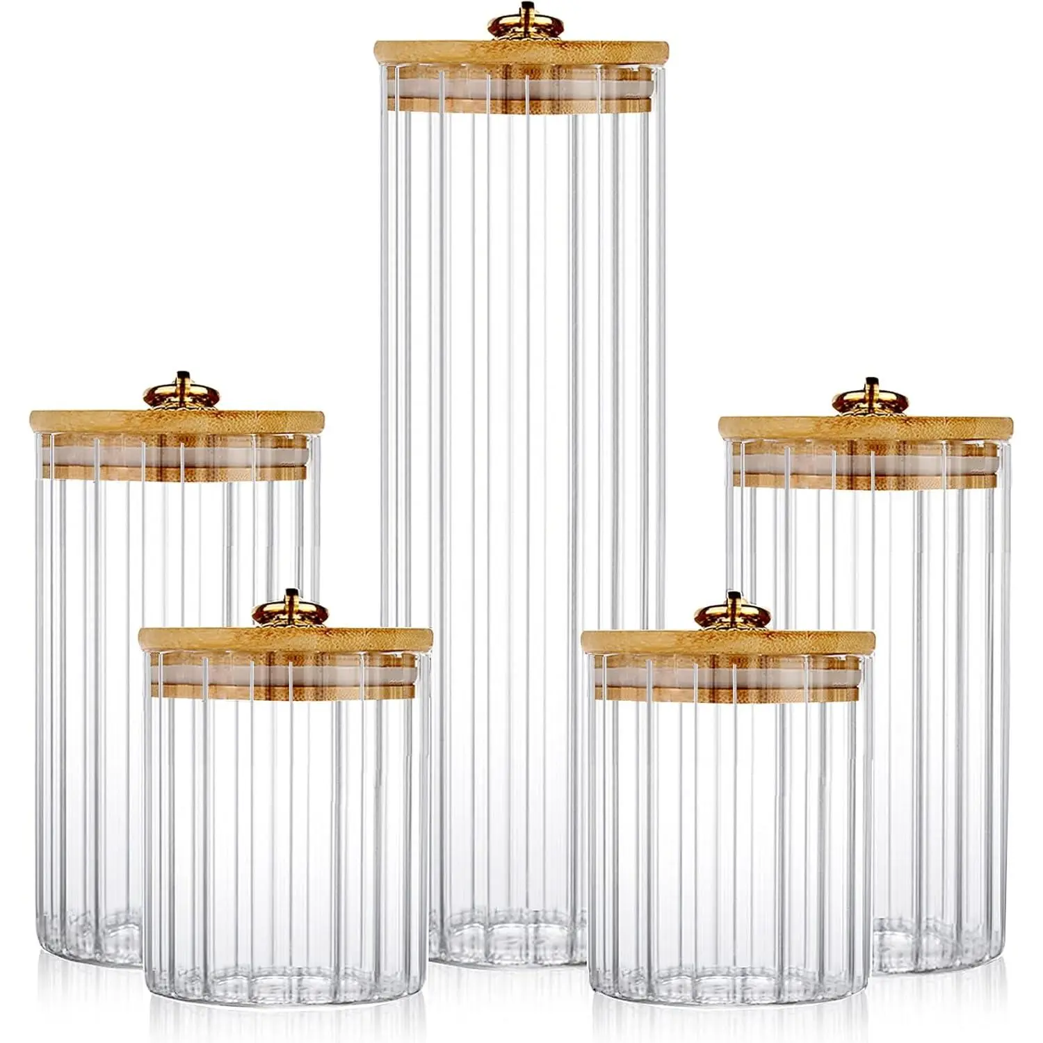 Glass Storage Jars Set of 5, Decorative Coffee Bar Container with Airtight  Lid Metal Ring for  Kitchen Storing Candy, Cookie, Pasta, Nuts, Oatmeal and Bathroom Salt