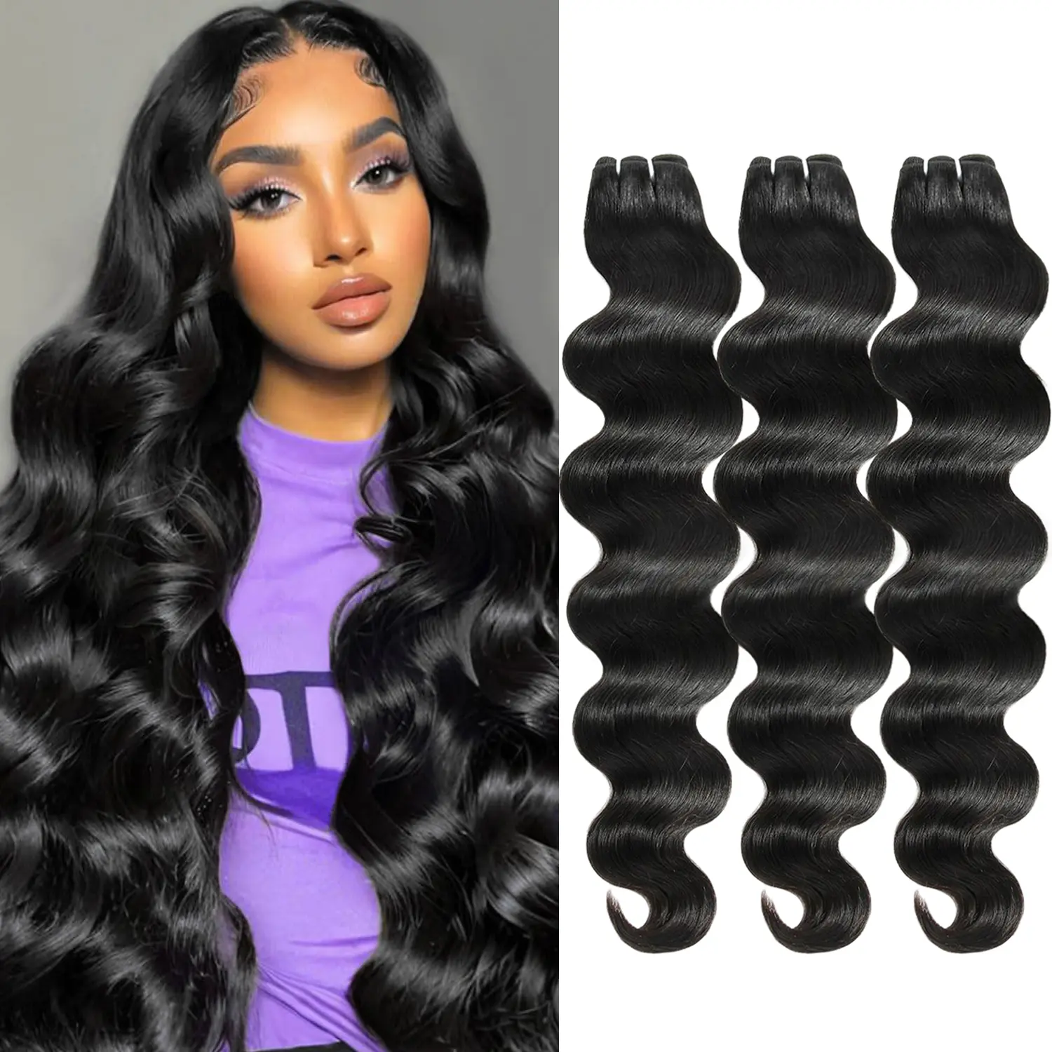 Vinisay 15A Body Wave Human Hair Bundles - Raw Indian Virgin Remy Hair Extensions for Sew-in, Silk Softness Double Machine Wefts, 3 Bundles with Multiple Lengths (20,22,24 in) Double Weft Hold