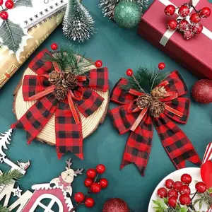 6/8 Pieces Large Red Bow Christmas Tree Top Decorations - Classic Style Plastic Ornaments, No Electricity Required, No Feathers, Perfect for Christmas Trees and Home Decorations, Christmas Ornaments, Christmas Bows