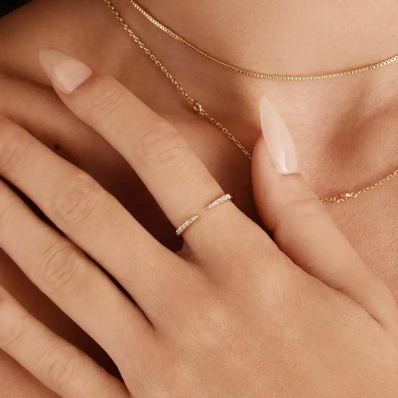 PAVOI 18K Gold Plated Open Eternity Ring - Cubic Zirconia Stacking Bands for Women - Dainty Stackable Rings for Women PAVOI 18K Gold Plated Open Eternity Ring - Cubic Zirconia Stacking Bands for Women - Dainty Stackable Rings for Women