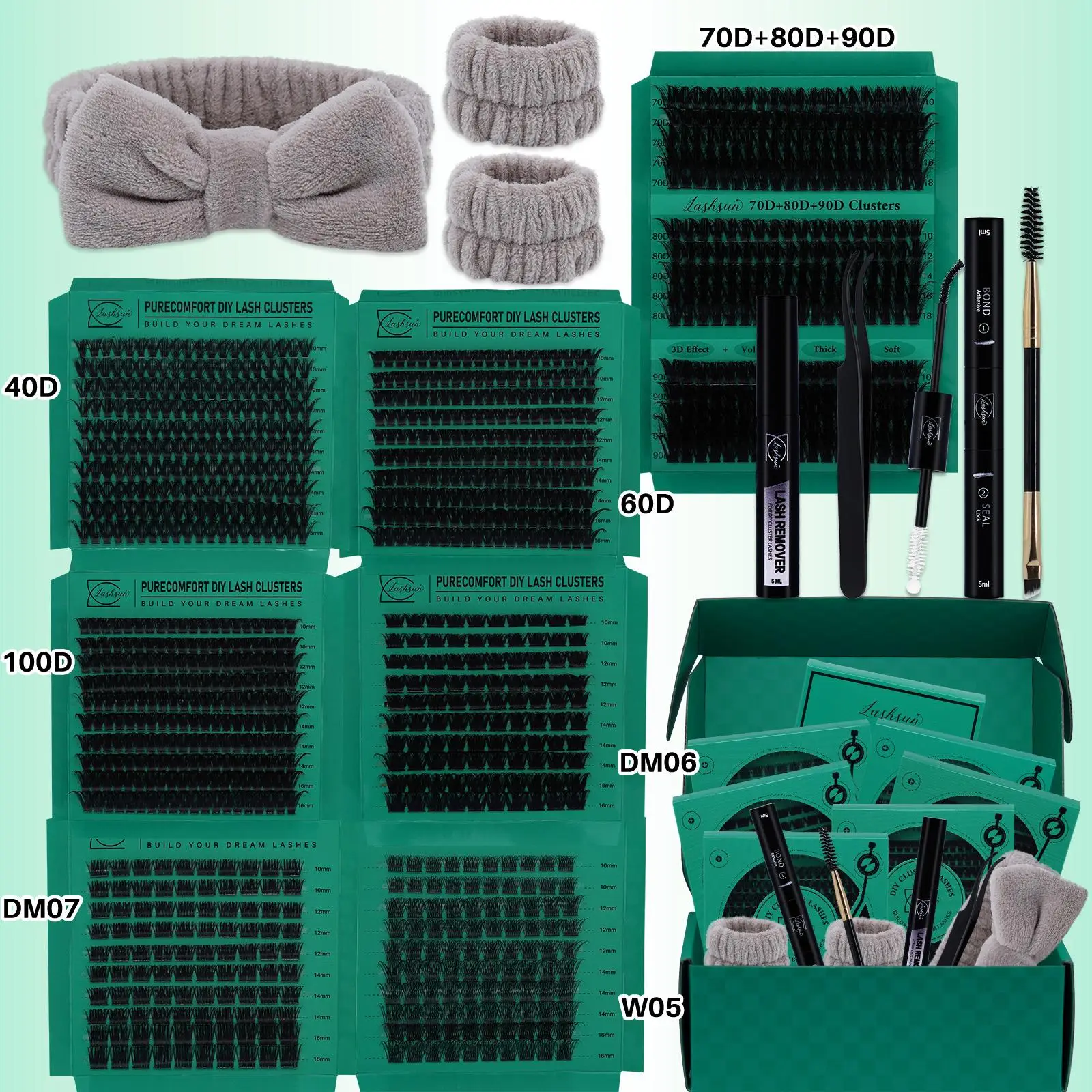 Mixed Length DIY Lash Clusters Kit, 1 Set Black Eyelash Clusters with Eyelash Bond & Remover & Brush, Fixer Eyelash Separator Tool, Eye Makeup Accesso