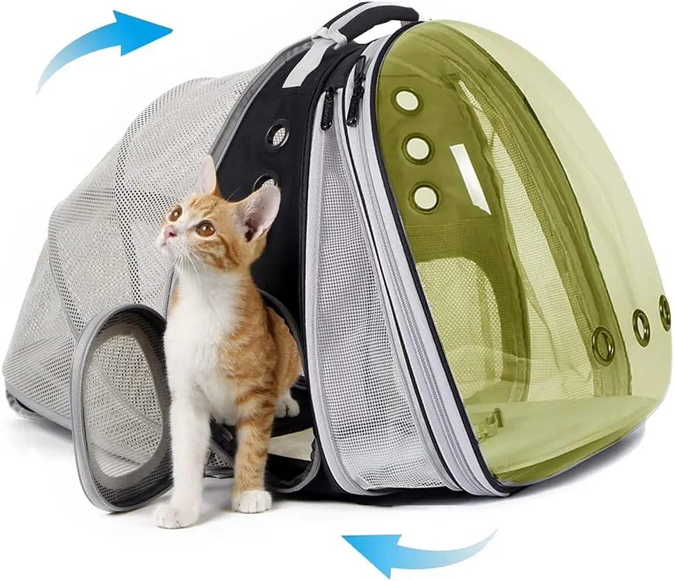 Dual Expandable Polarized Cat Backpack Carrier, Fit up to 20 Lbs, Expandable Front & Back Space Capsule Polarized Bubble Pet Carrier for Large Cat and Small Dog, Pet Carrying Hiking Traveling Backpack halinfer