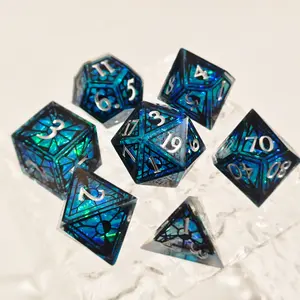 Dnd Resin Patterned Dice Set, Elegant Lines, Perfect Holiday Gift, Role-Playing Game Dice, Sharp Corner Dice, 7 Pieces Set