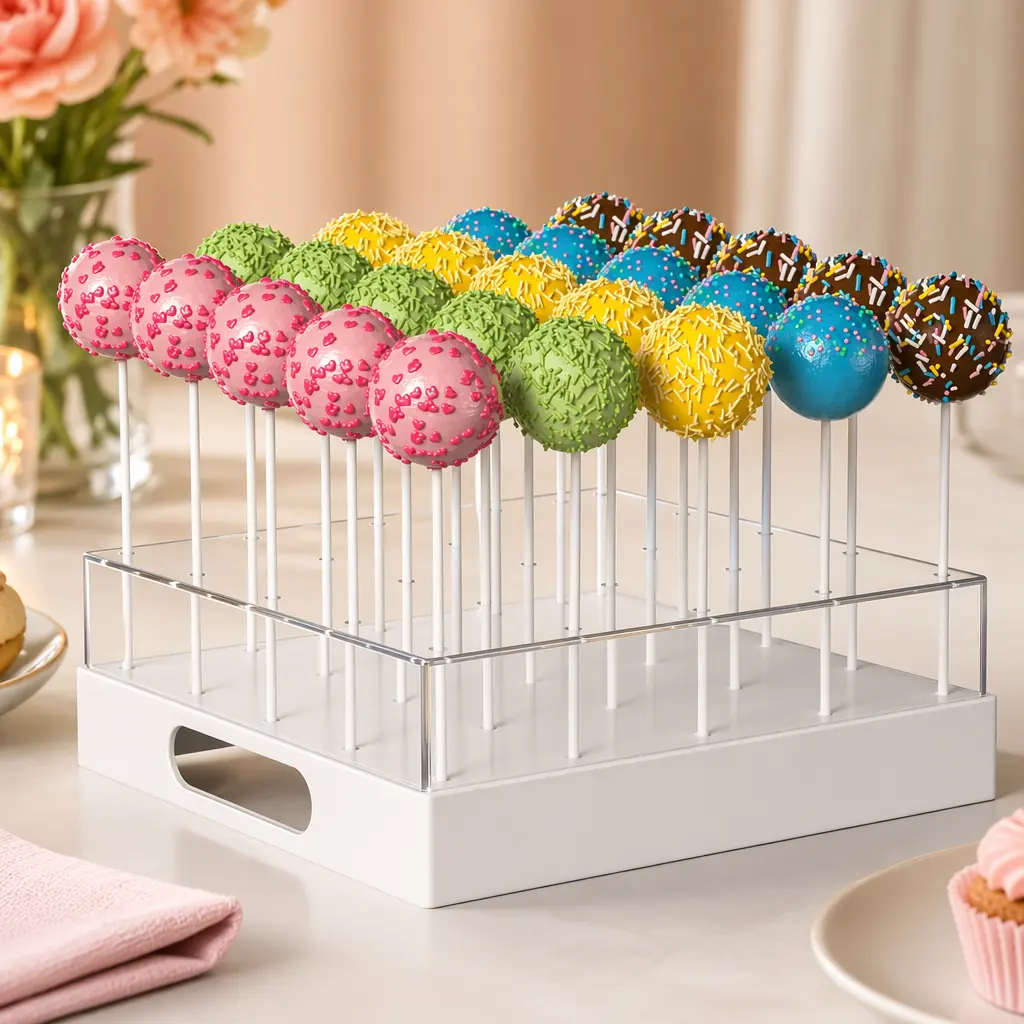 White 25-Hole Cake Pop Stand Holder, Clear Acrylic Upper Frame, Stable Dessert Display Stand