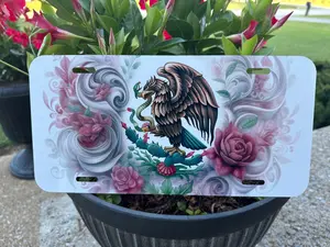 Aluminum License Plate Featuring the Mexican Eagle – UV-Resistant, Thermal Transfer Print – Ideal for Gifting