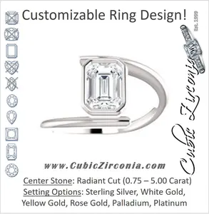 Cubic Zirconia Engagement Ring- The Lacy Michelle (Customizable Bezel-set Radiant Cut Solitaire with Thin, Twisting-Bypass Asymmetrical Band)