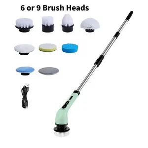 Electric Spin Scrubber, Rechargeable Bathroom Scrubber, Rechargeable Cleaning Brush with 6/9 Replaceable Brush Heads, Two Speed Adjustments, Cordless Shower Scrubber for Cleaning Tub/Tile/Floor/Window