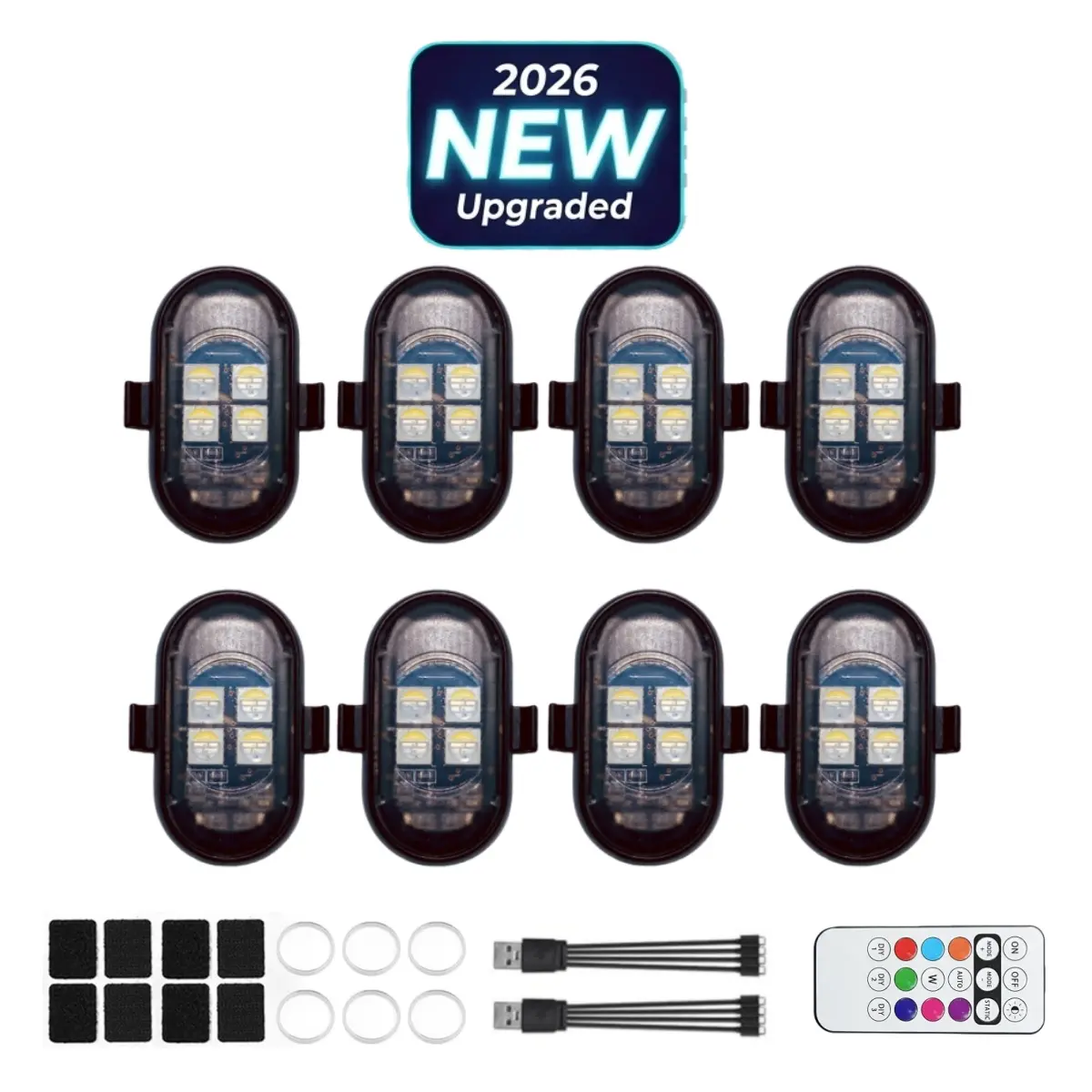 【2026 Upgraded】4PCS/8PCS New RGB LED Ambient Light Kit for Car Interior Styling, Interior Accent Mood Lighting for Footwell Console Trim, Decorative Auto Accessories, Vehicle Interior Decor, Holiday Gift Idea