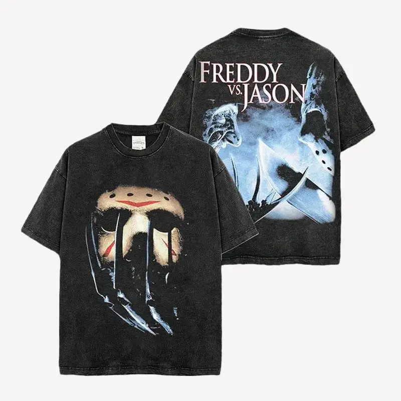 Friday The 13th Freddy vs Jason Premium Acid Wash, Cotton T-Shirt