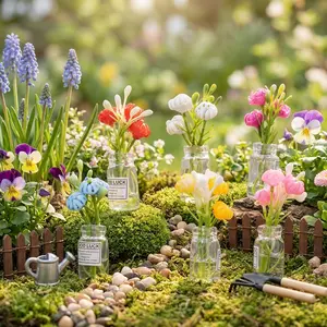 6Pcs, Mixed Color 3D Garden Mini Models Ornaments, Office Desk Ornaments Creative DIY Accessories Car Doll House Bedroom Desk Decoration Resin Small Accessories New Small Vase