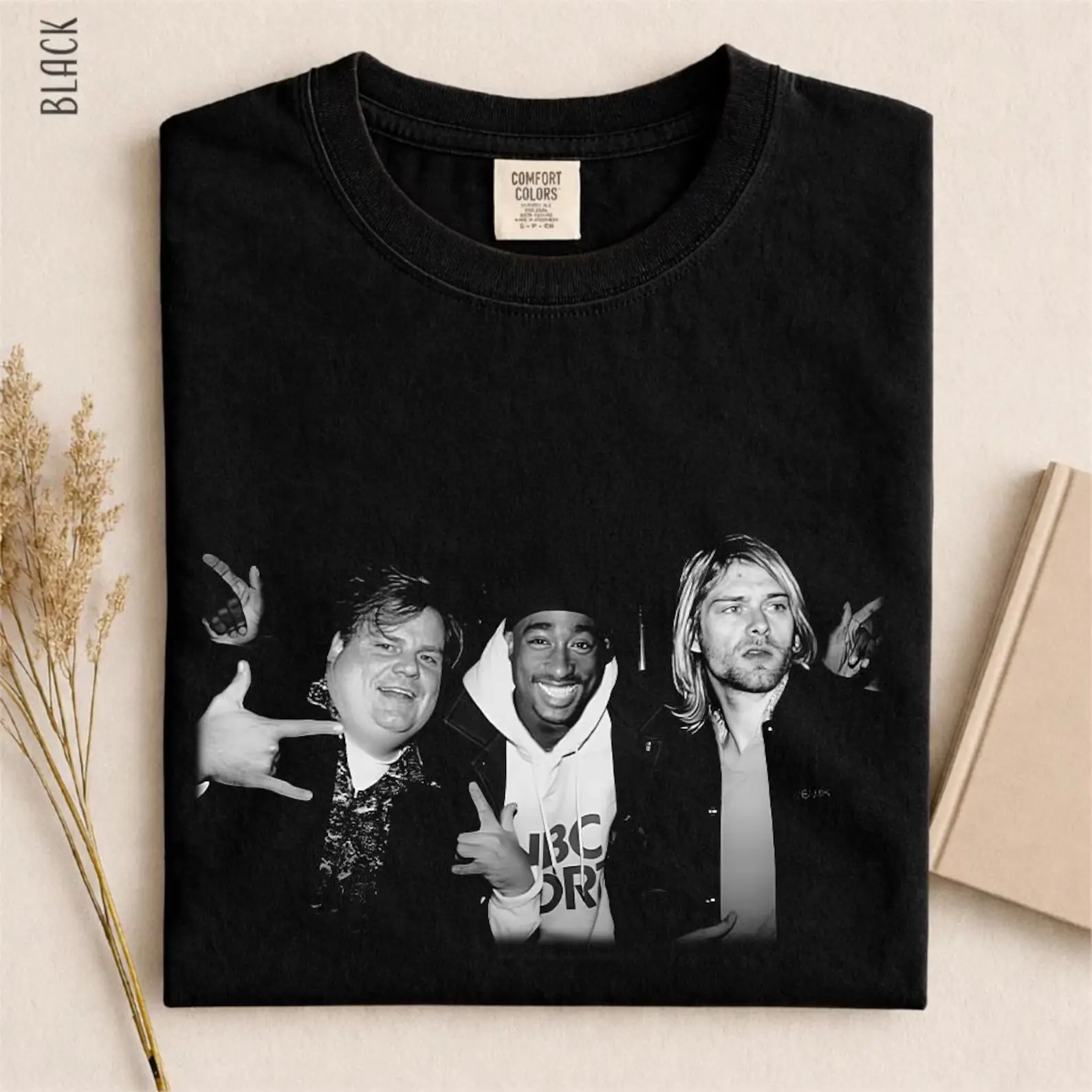 Chris Farley Tupac Shakur And Kurt Cobain Partying Unisex Men's Cotton Crew T-shirt Vintage ITTN26080432