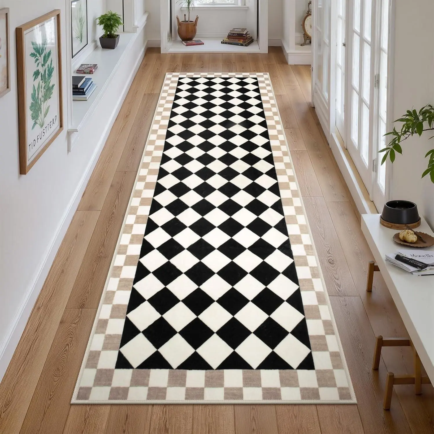 Plaid carpet, living room carpet, Runner rug, Modern runner rug, soft floor mat, non-slip area rug, checkerboard pattern carpet, washable Runner Rug for Hallway Non-Slip, for kitchen runner, Corridor Entryway, Checkered Rug, Machine Washable Rugs