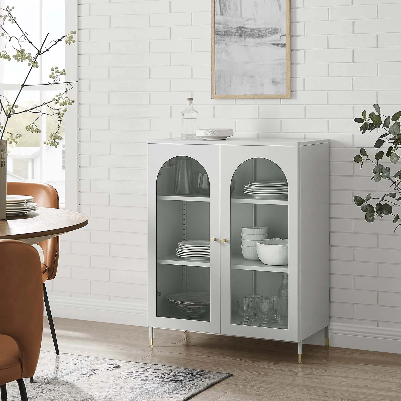 Modway Archway Accent Cabinet - Light Gray Safe Storage Sideboard Buffets Cabinet with Arched Details, Furniture Living Room, Dining Room Furniture for Indoor Use, Living Room Decor