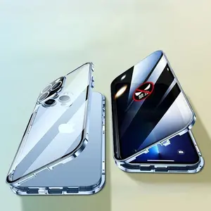 Anti Spy Peep Privacy Magnetic Adsorption Phone Case For iPhone 15 Pro Max Plus 15Pro Double Side Glass For iPhone15 Cover