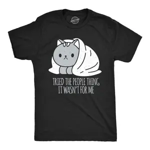 Mens Funny T Shirts Tried The People Thing It Wasnt For Me Sarcastic Antisocial Tee For Men Mens Funny T Shirts Cool Vintage Fashion T-Shirt Gift Classic Menswear Cat Apparel for Men Funny Introvert Short Black -