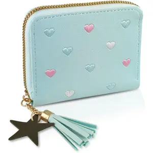 L-CPB023  Ladies Purse Wallet, PU Leather Purse Lady Credit Card Holder with Star Pendant, Solid Color Wallet (blue)
