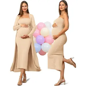 2 Piece Maternity Dress Cardigan Baby Shower Bodycon Fall Tube Maternity Dresses Long Gender Reveal Photoshoot