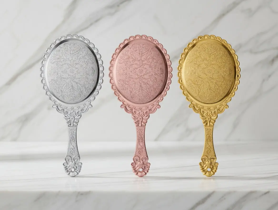 Set of 12 Personalized Sweet 16/ Quinceañera/Wedding(Boda)/Baptism(Buatizo)/Anniversary/Communion Handheld Compact Mirrors – Ornate Vintage-Style Quinceañera Favors