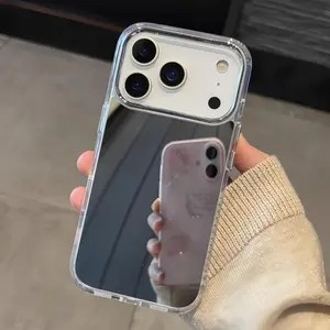 High Guality Makeup Mirror Phone Case For iPhone 17 Air 16 15 14 13 12  Pro Max Plating Acrylic Shockproof Cover
