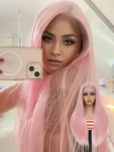 Lehanhair 13X6  Front 26 Inch Long Straight Wig With Baby Hair Pre-Plucked Synthetic Wigs With Natural Hairline Upgraded Process  Softness  Smoothness For Daily New Year Christmas Use