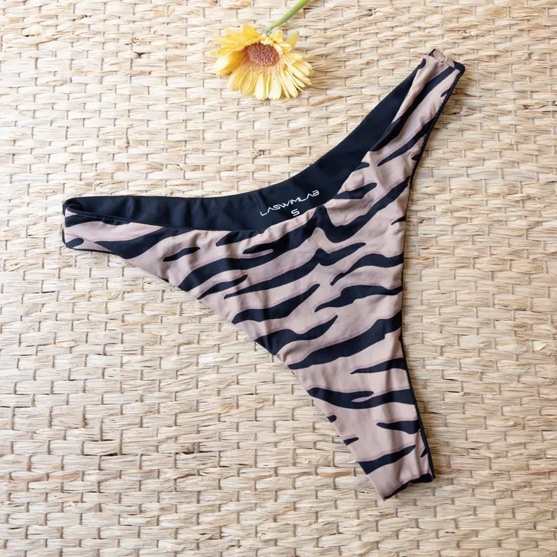 LASWIMLAB Handmade Tiger Animal print high cut Bikini Bottoms Double Layered Design Eco Friendly Swimwear